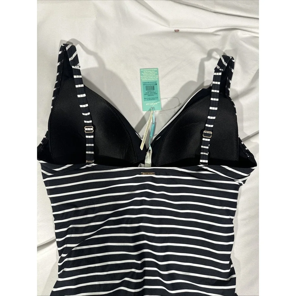 NWT $120 Sea Level [ 12 US ] Stripe Cross Front One-Piece Swimsuit in Black 7017